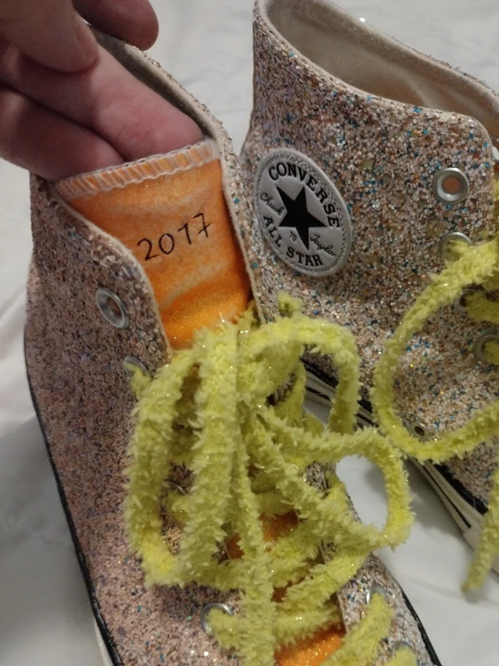 JW Anderson x Converse Orange Glitter High Top Sneakers - Picture 3 of 7